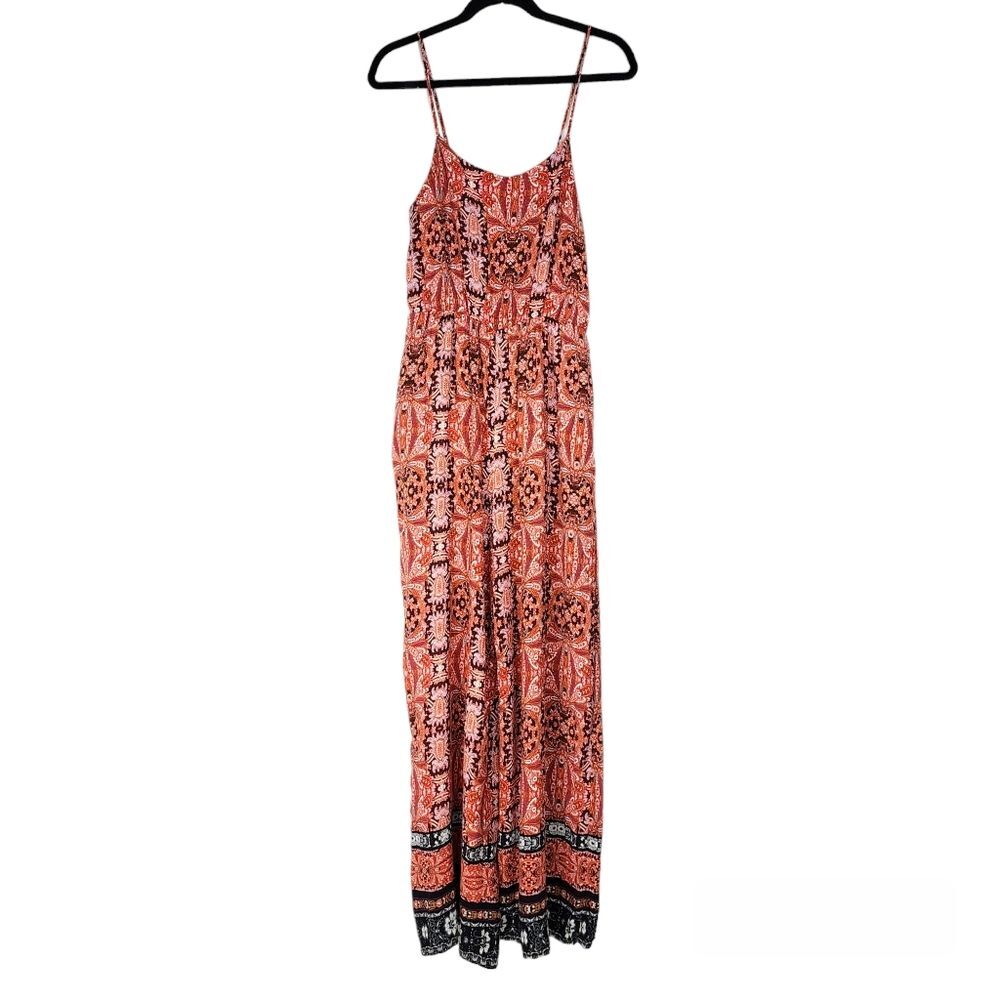 Purple Snow Wide Leg Jumpsuit Bohemian Ethnic Print Palazzo Spaghetti Straps M